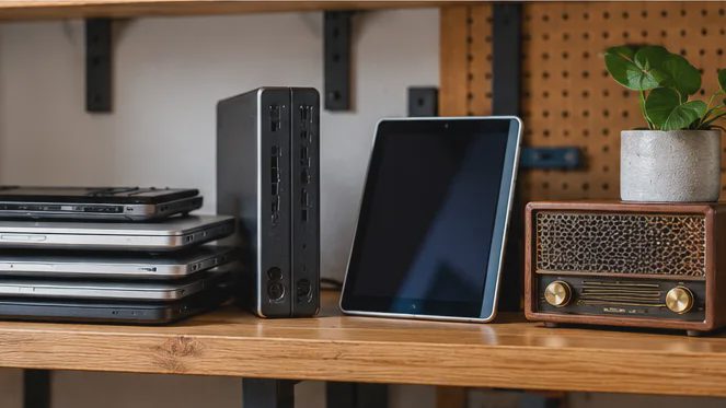 Organized cables and an accessible docking hub beneath a compact home-office desk.